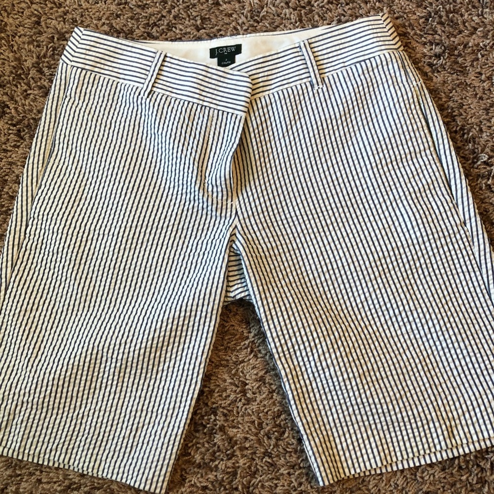 J. Crew navy/white striped sear sucker bermudas